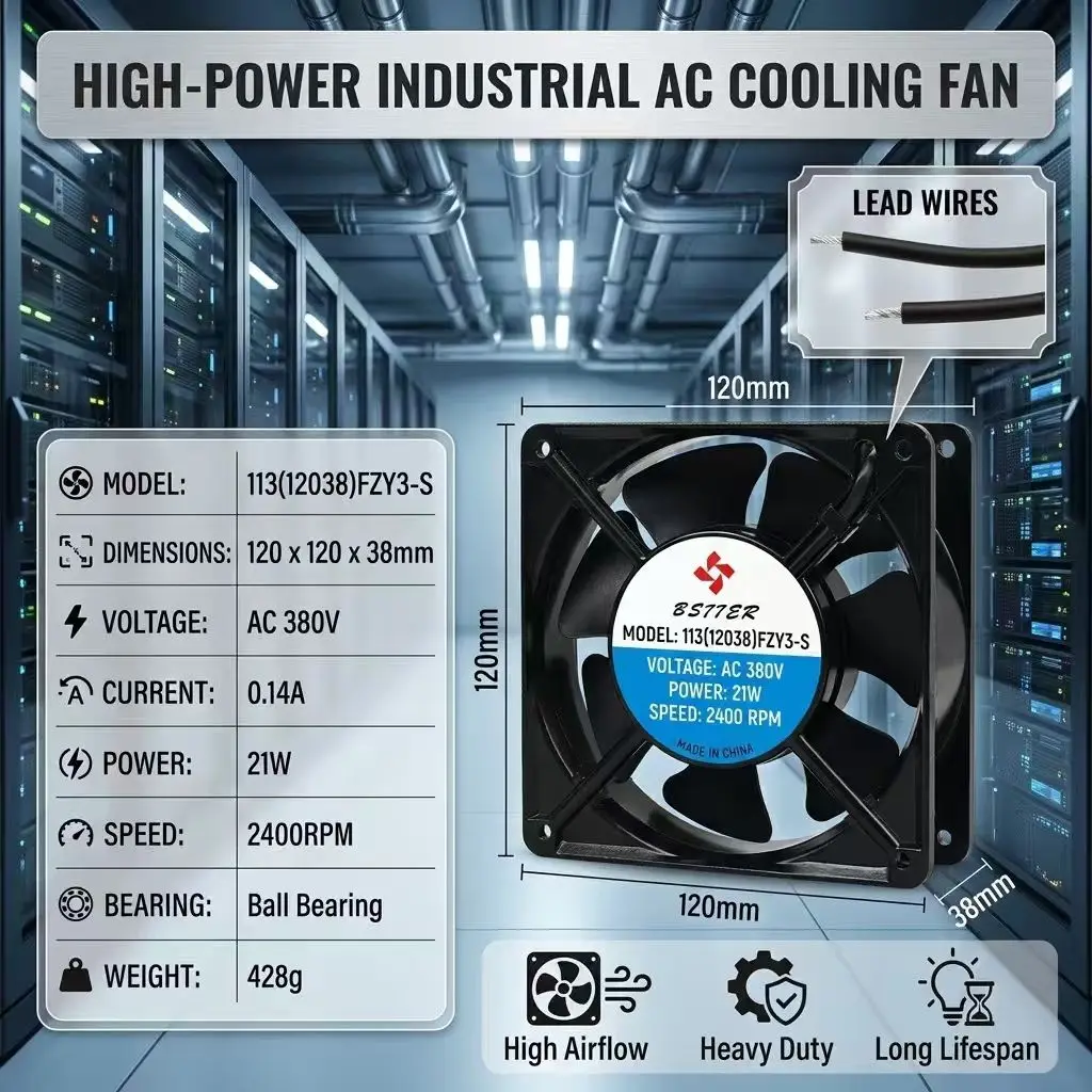 For BSTTER 113 FZY2-S AC 220V 0.14A 12038 120x120x38mm 2-Wire Dual Ball Bearing Metal Welder Server Inverter Chassis Cooler Fans