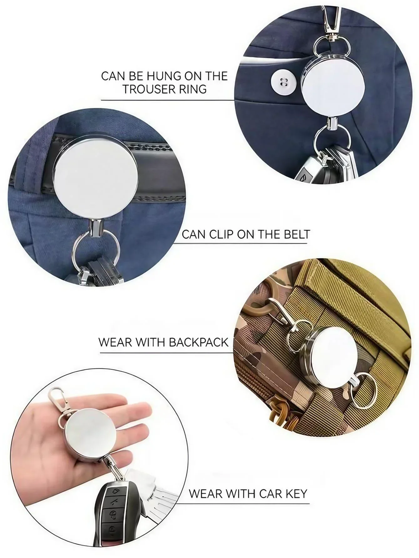 Stainless Steel Retractable Keychain Holder