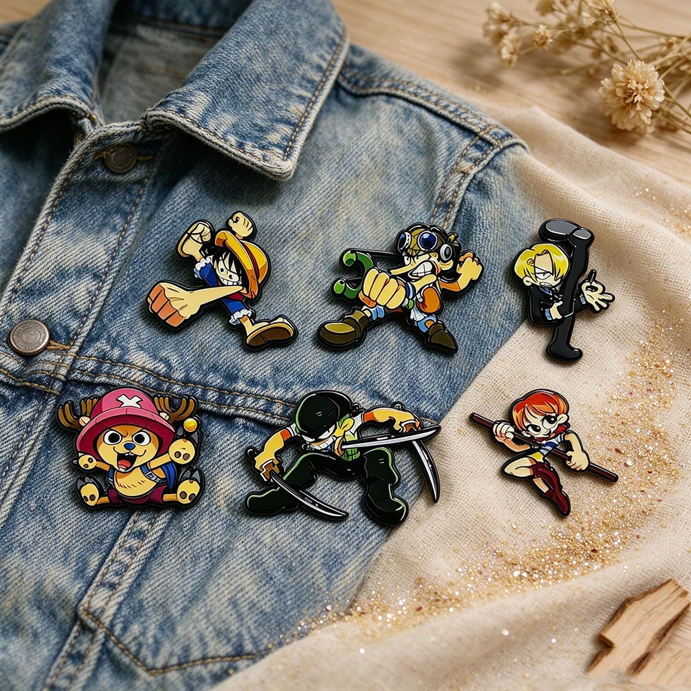 6Pcs ONE PIECE Enamel Pins Set, Cartoon Pirate Character Brooches Luffy Lapel Pin for Backpack Collectible Badge Gift for Fans