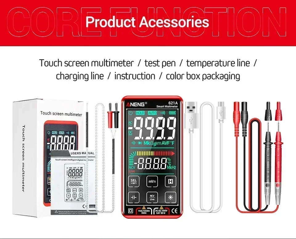 ANENG 620C/621A Digitales Multimeter AC/DC Spannungs- und Strommessgerät 6000 Anzeigen NCV Temperatur Kapazität Widerstand Frequenz ﻿ – Detail 28