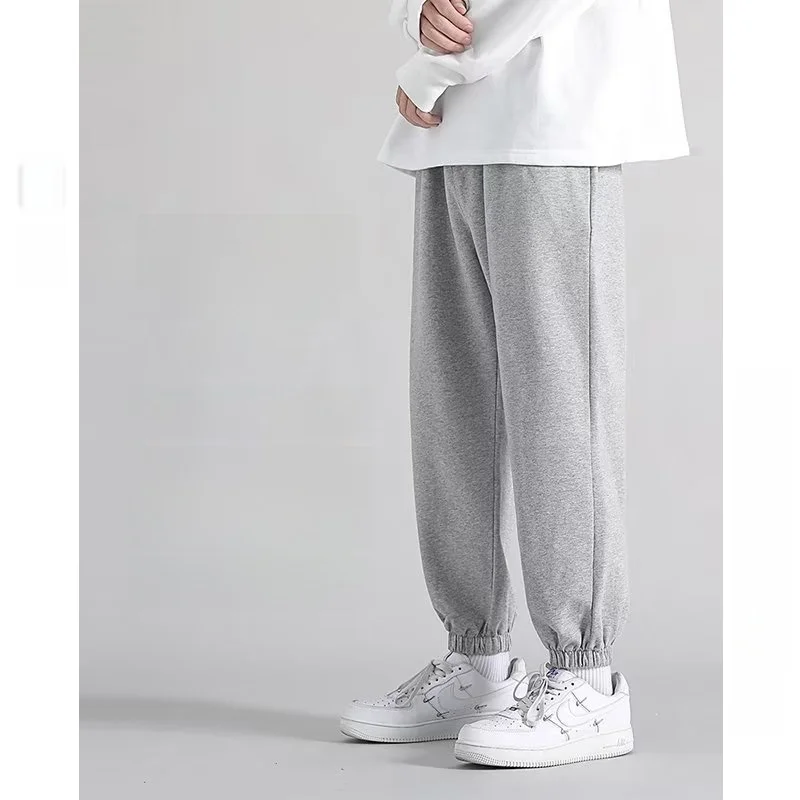 

Loose Fit Casual Trousers for Men Spring Autumn Pure Color Sweatpants Korean Style Grey Cuffed Sports Pants Student Friendly