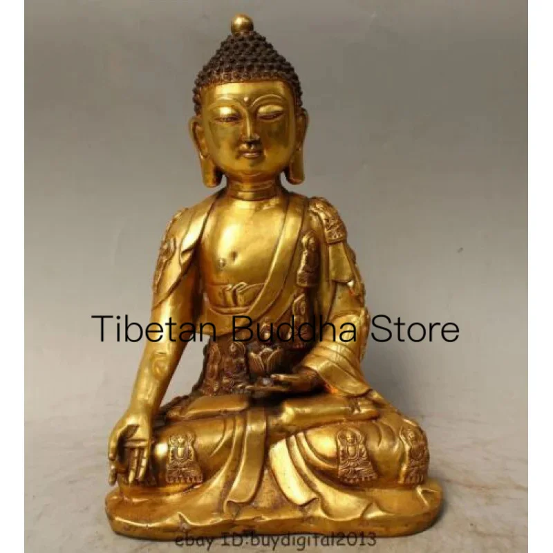 

12" Tibet Buddhism Bronze Gild Sakyamuni Shakyamuni Amitabha Buddha lotus Statue