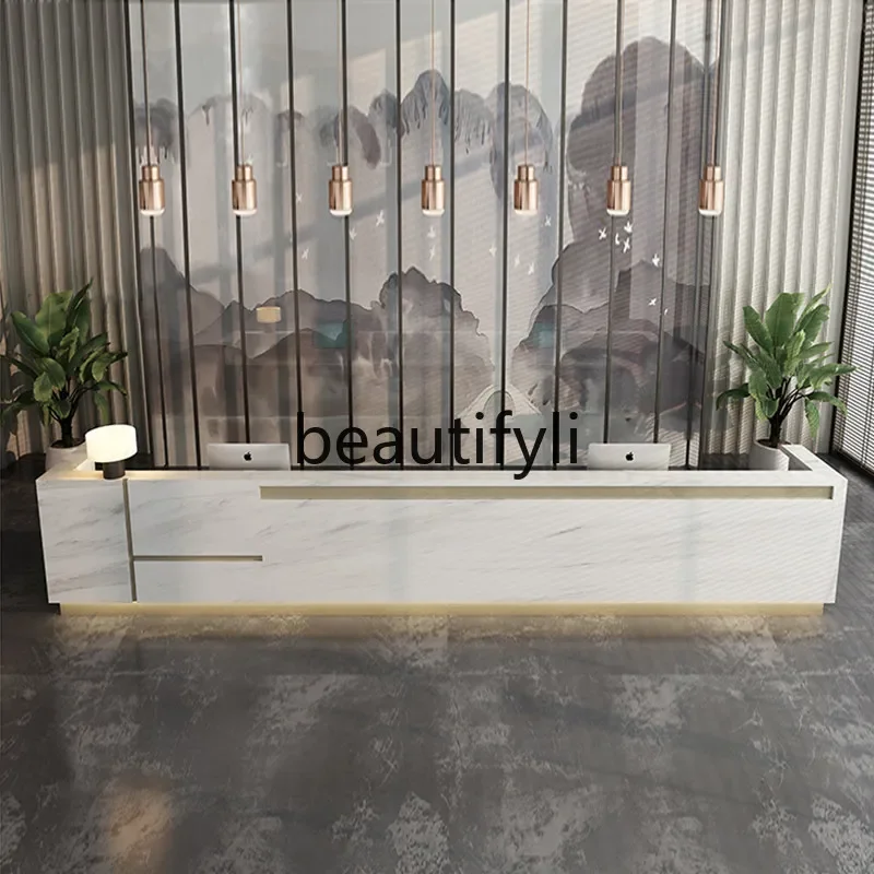 

zzqCompany Lacquered Imitation Marble Front Desk Reception Desk Simple Beauty Salon Hotel Cashier Desk Customization