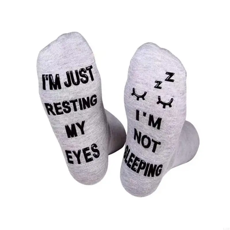 

L38E Not Sleep Just Resting Eyes Socks Funny Sayings Glow Luminous Cotton Socks Birthday Gifts for Men Women