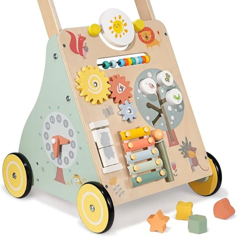 Wooden Baby Walker Stroller Educational Early Education Walking Assistance Anti Rollover Toy Toddler Stroller Toy