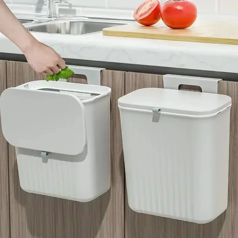 Wall Mounted Hanging Trash Bin Kitchen Trash Can Cabinet Door Bathroom Trash Can With Lid Garbage Bin Counter Bins Dustbin