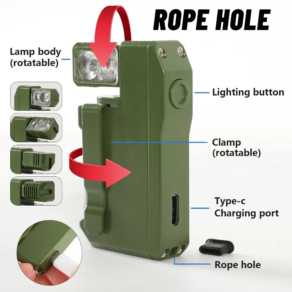 

Перезаряжаемый мини-фонарик с двойным светом (RGB и белый), портативный карманный фонарь Type-C для кемпинга и походов