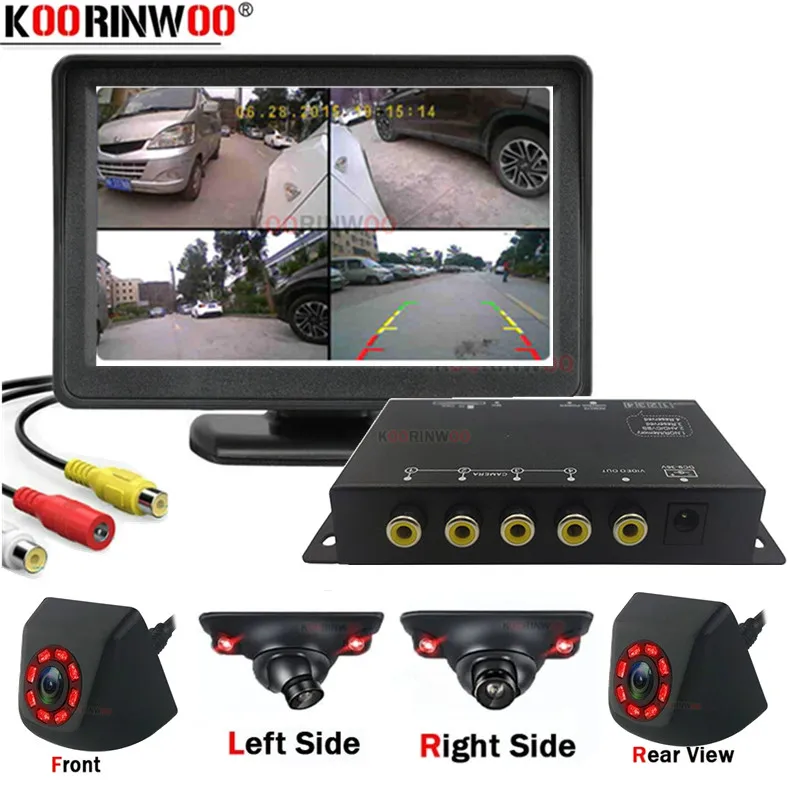 OOWLIVEE Intelligent Car DVR 4 Channels Video Split Box Cycle 64G Recorder For Car Front Side Rear View Cameras 8IR Night Vision