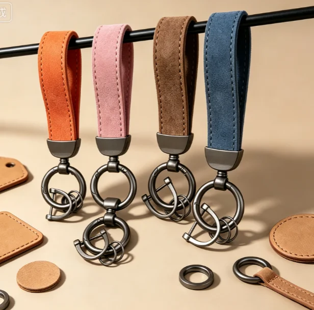 Custom Logo Suede Leather Car Keychain Pendant Vintage Personalized Name Numbers Metal Keyring Bag Key Chain Ring