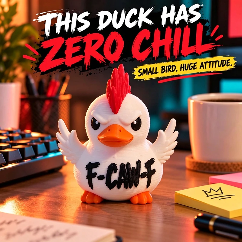 3D Printed Menacing Hot-headed Duck Figurines Funny F CAW F Bad Attitude Duck Quirky Desk Decor Gift for Coworkers Friends