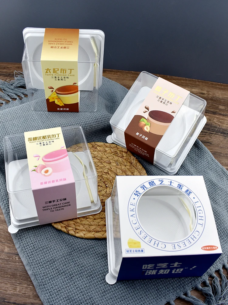 

Bakery Paaging Honey Peach Yogurt Light Cheese Hazelnut Caramel Pudding Square Plastic Box Kitchen Cooking Utensils