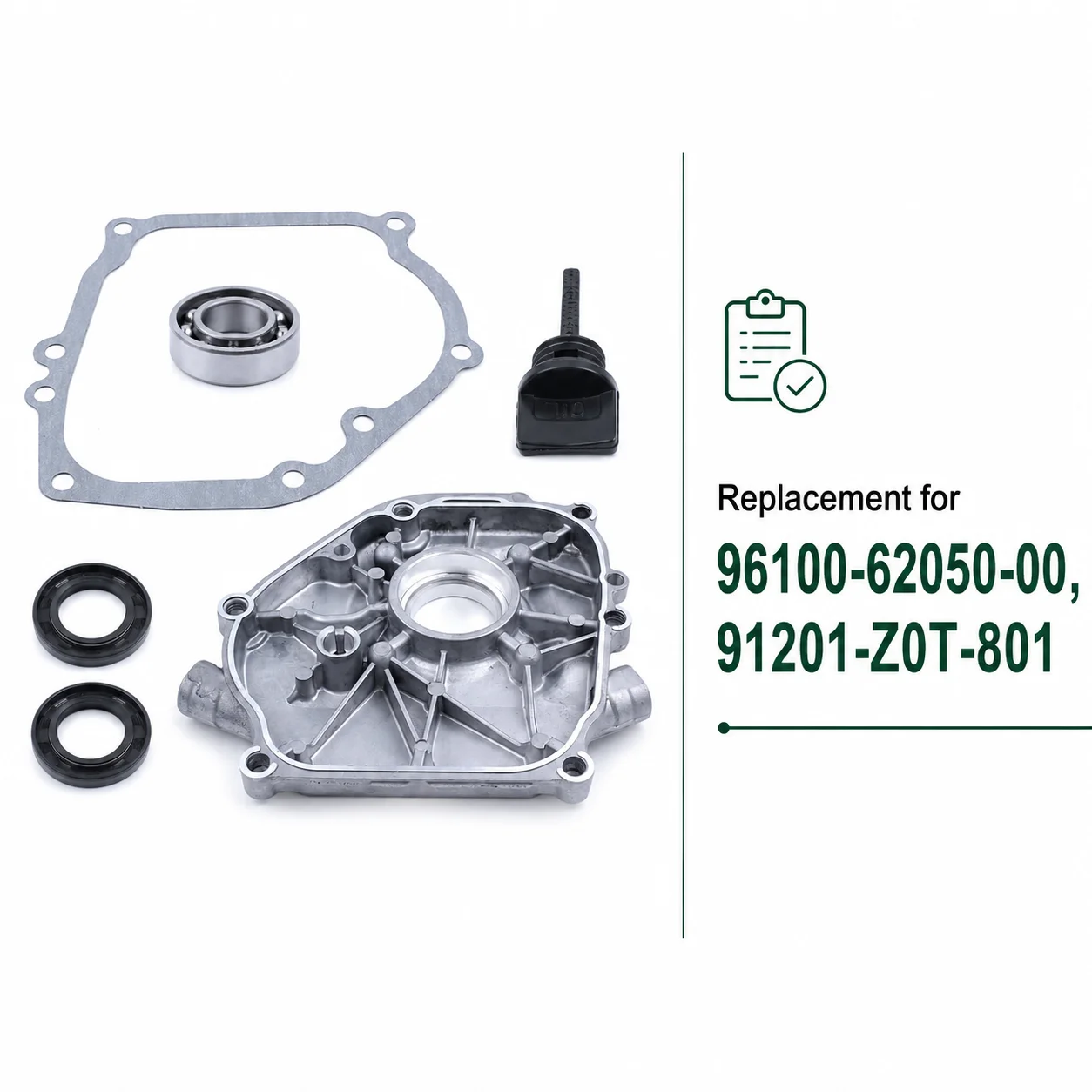 Crankcase Cover Set w/ Gasket Bearing Oil Seals Dipstick for Honda GX160 GX200 5.5HP 6.5HP Engine 96100-62050-00 91201-Z0T-801