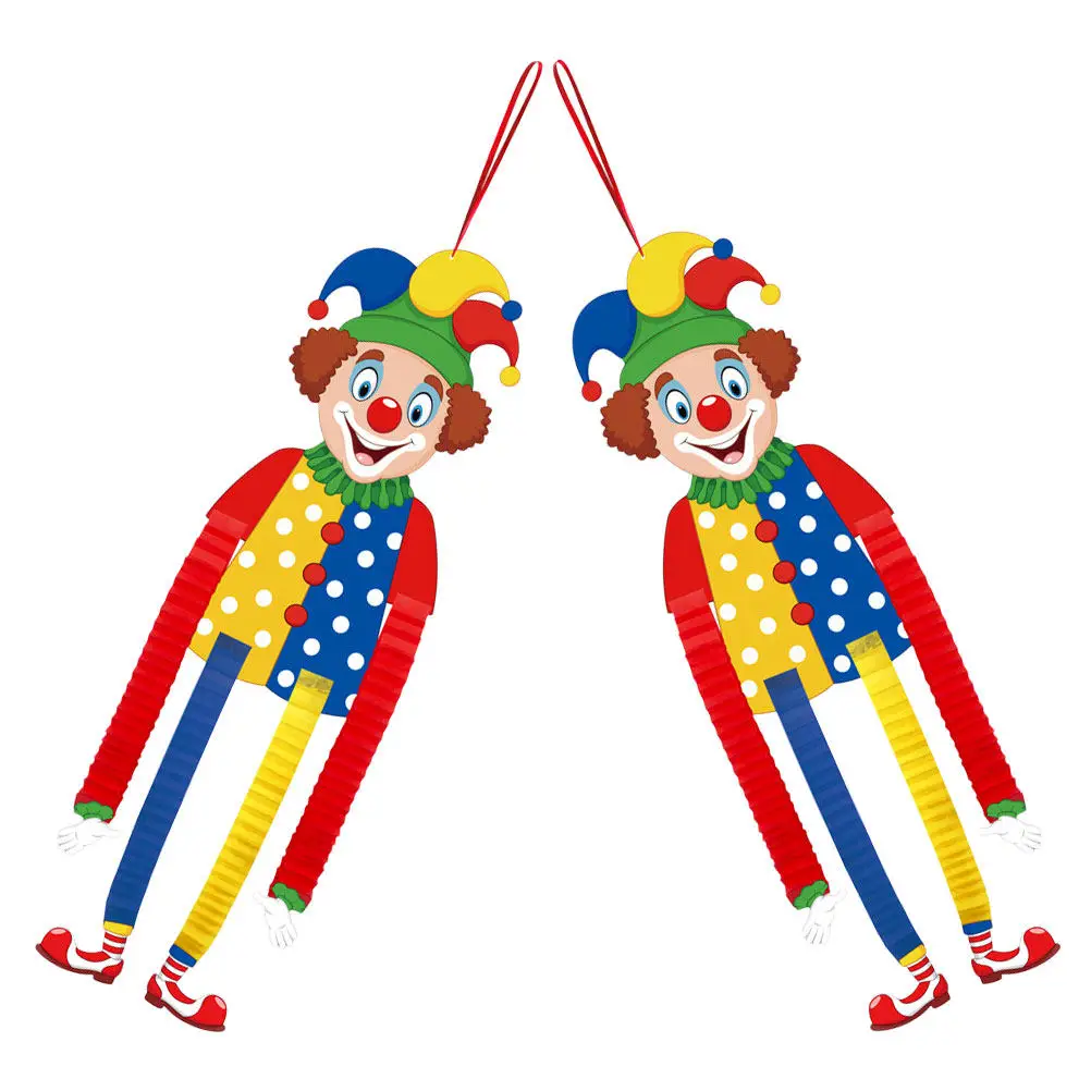 2Pcs Vibrant Paper Clown Decorations Carnival Hanging Supplies Circus Theme Party Favors Bright Color Long Clown for Wall