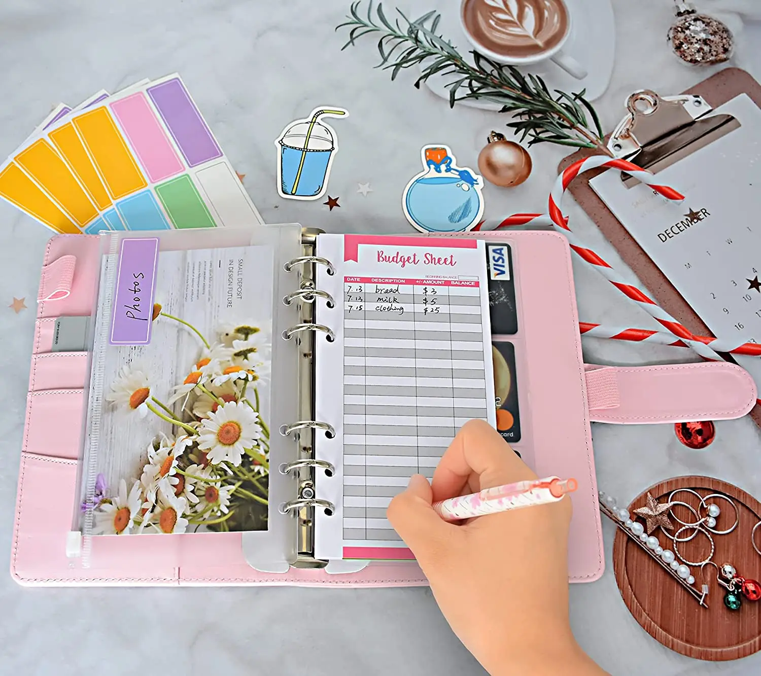 Neue Material A6 PU Leder Budget Binder Notebook Cash Umschläge System Set Binder Taschen Geld Budget Speichern Bill Veranstalter