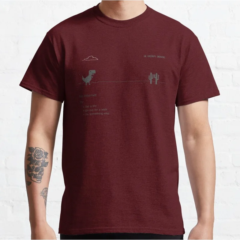 Error dino- no internet connection Funny offline t rex 90s cartoon pixel video game dinosaur T-shirt