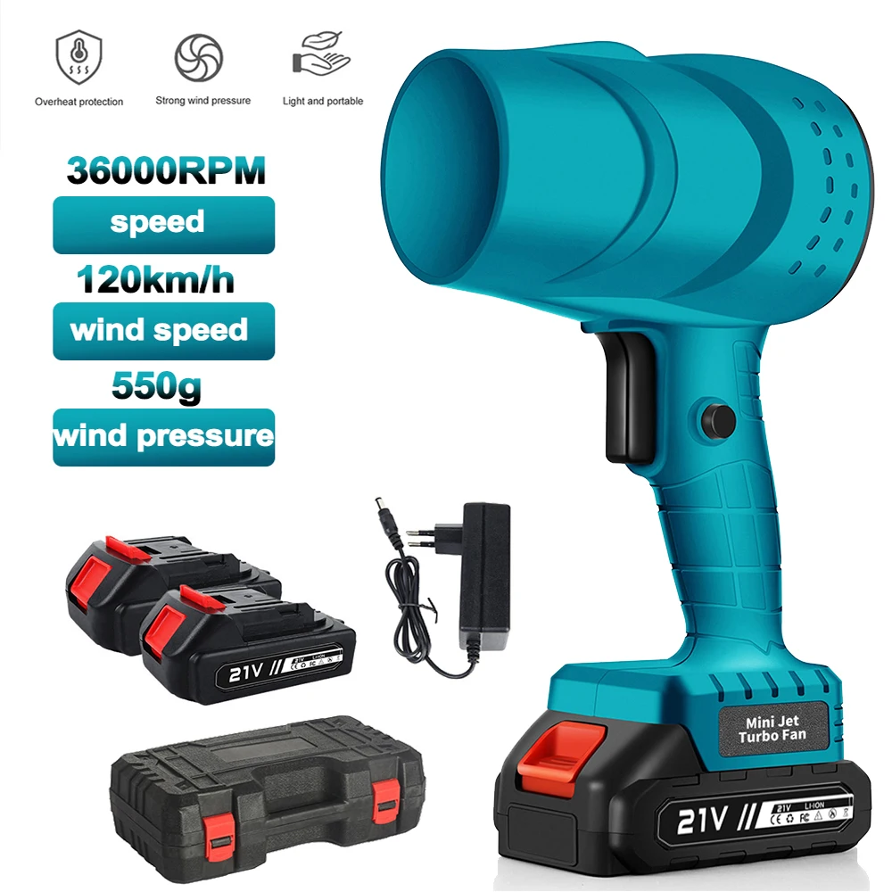 Potente Ventilador Inalámbrico de Alta Velocidad, 120 km/h, Soplador Turbo de 36000 RPM, Soplador Eléctrico de Nieve y Hojas, Soplador de Polvo y Aire para Batería de 21V, 380W
