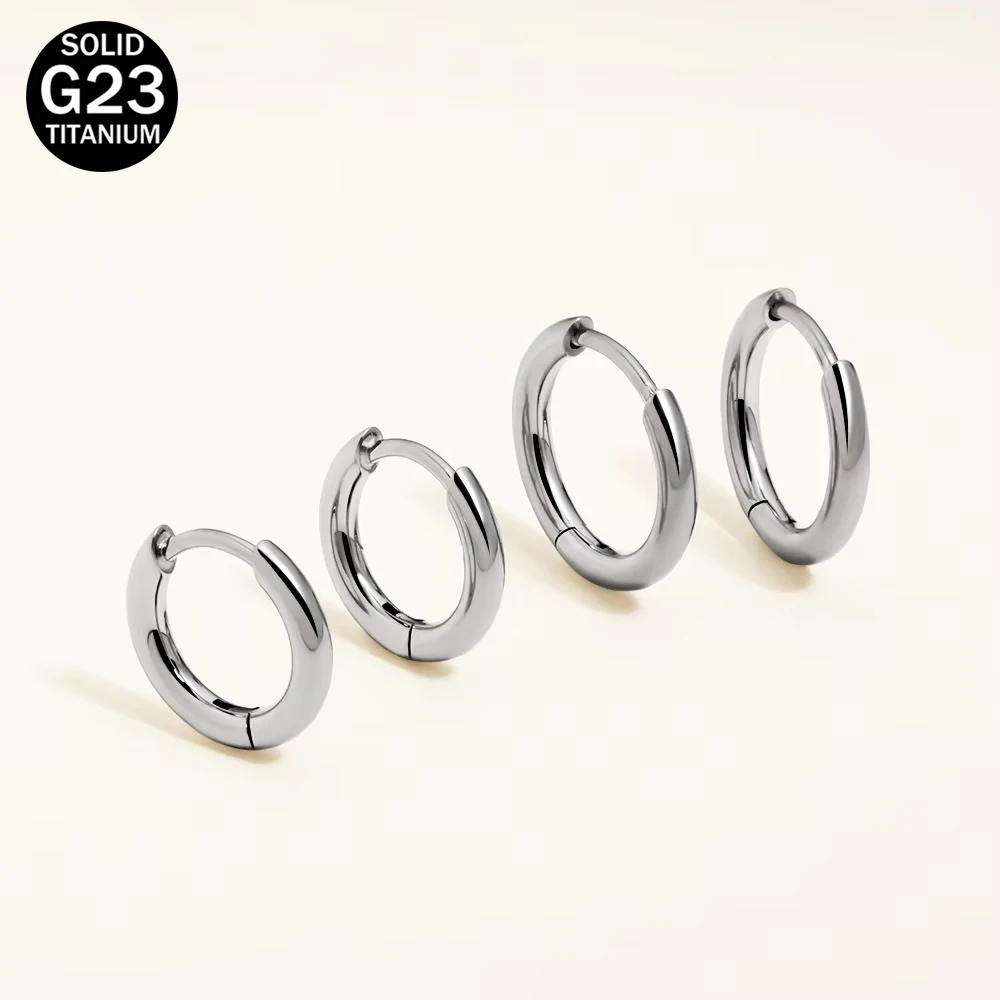 1 Pair ASTM F136 G23 Titanium Classic Hinged Huggie Hoops Minimalist 18G Lightweight Earlobe Earrings for Women Men