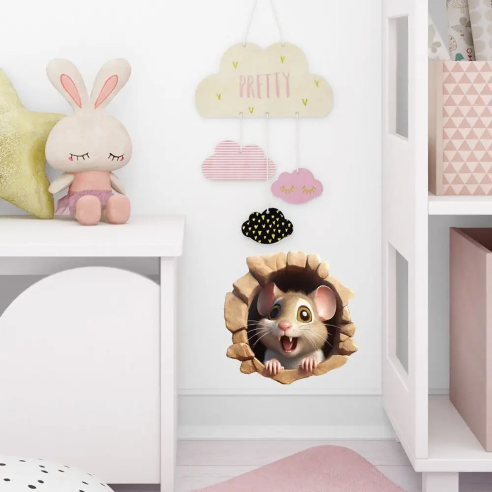 PVC Mouse and Cat Stickers 8 Styles 3D Removable Mouse Hole Wall Sticke Cute 3D Self Adhesive Decals Kids Room