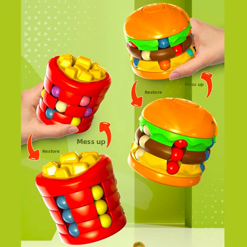 

Kids Magic Cube Hamburger Rotating Bean Creative Puzzle Game Adults Fingertip Fidget Stress Relief Toys for Children Gifts