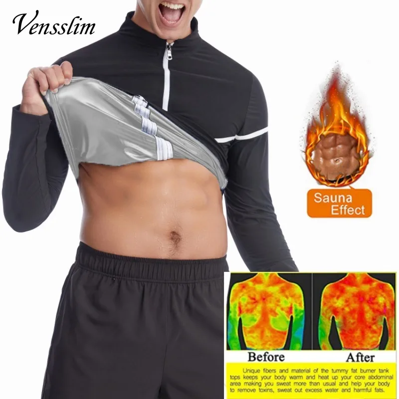 Men Long Sleeves Sauna Sweat Shirts Waist Trainer Body Shaper Zipper Tank Tops Hot Thermo Slimming Workout Weight Loss Suits