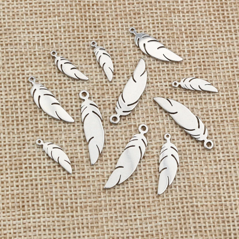 30 sztuk/partia 25x6mm 20x6mm Charms 316 ze stali nierdzewnej pióro liści liści słodkie dla naszyjnik wisiorek charms diy two...