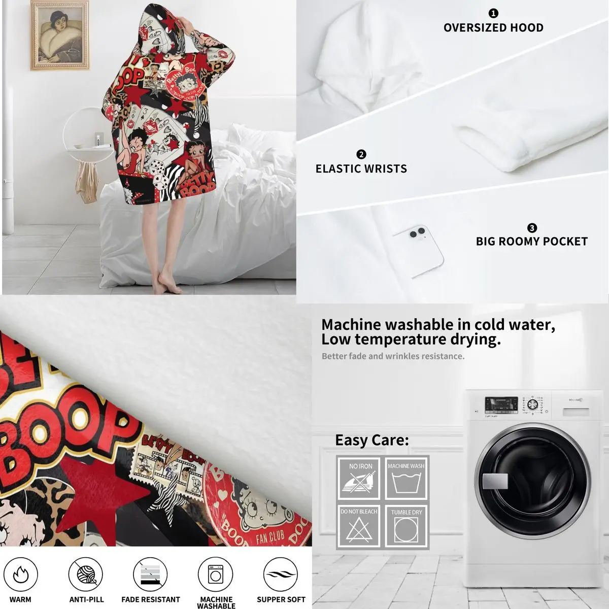 B-Bettys Boops ウェアラブルブランケットパーカー レディース メンズ オーバーサイズ スウェットシャツブランケット ポケット付き