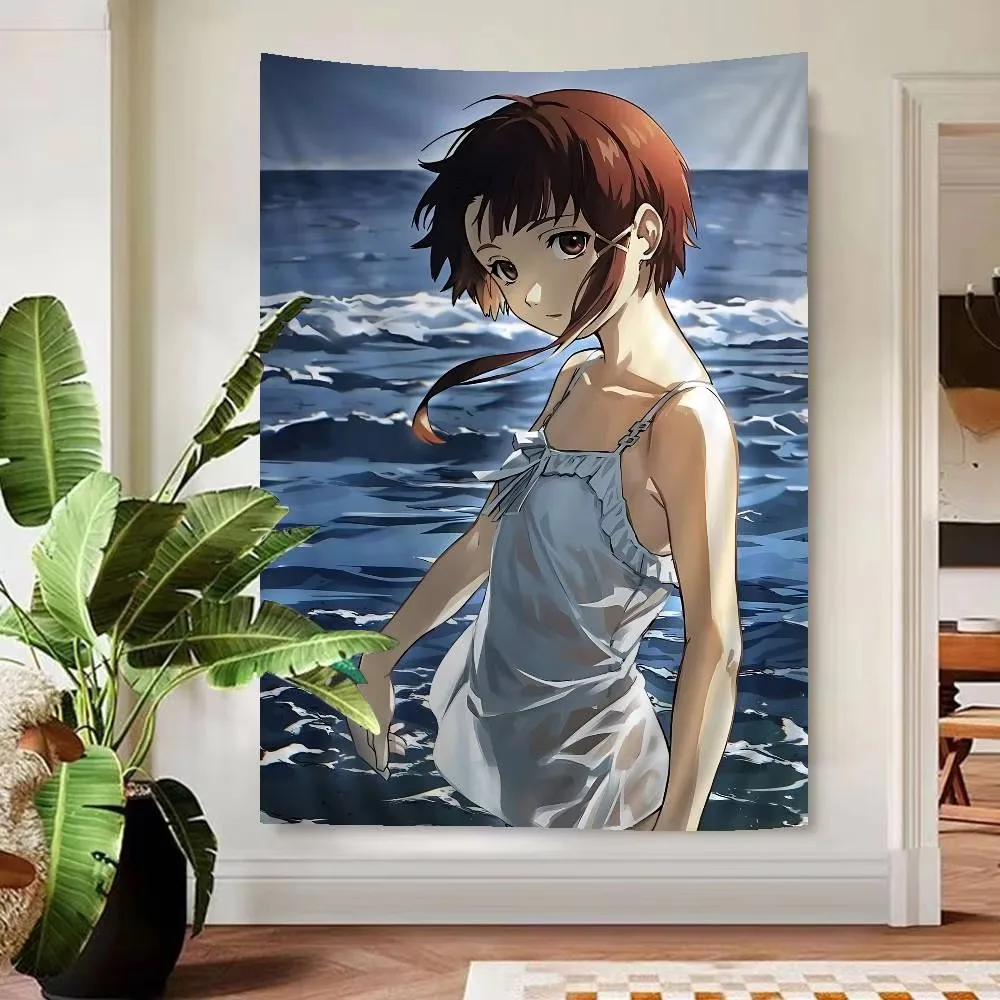 Serial Experiments Lain Hippie Tapestry, Flower Wall Carpet Dorm Decor for Bedroom Living Room Anime Cyberpunk Wall Hanging
