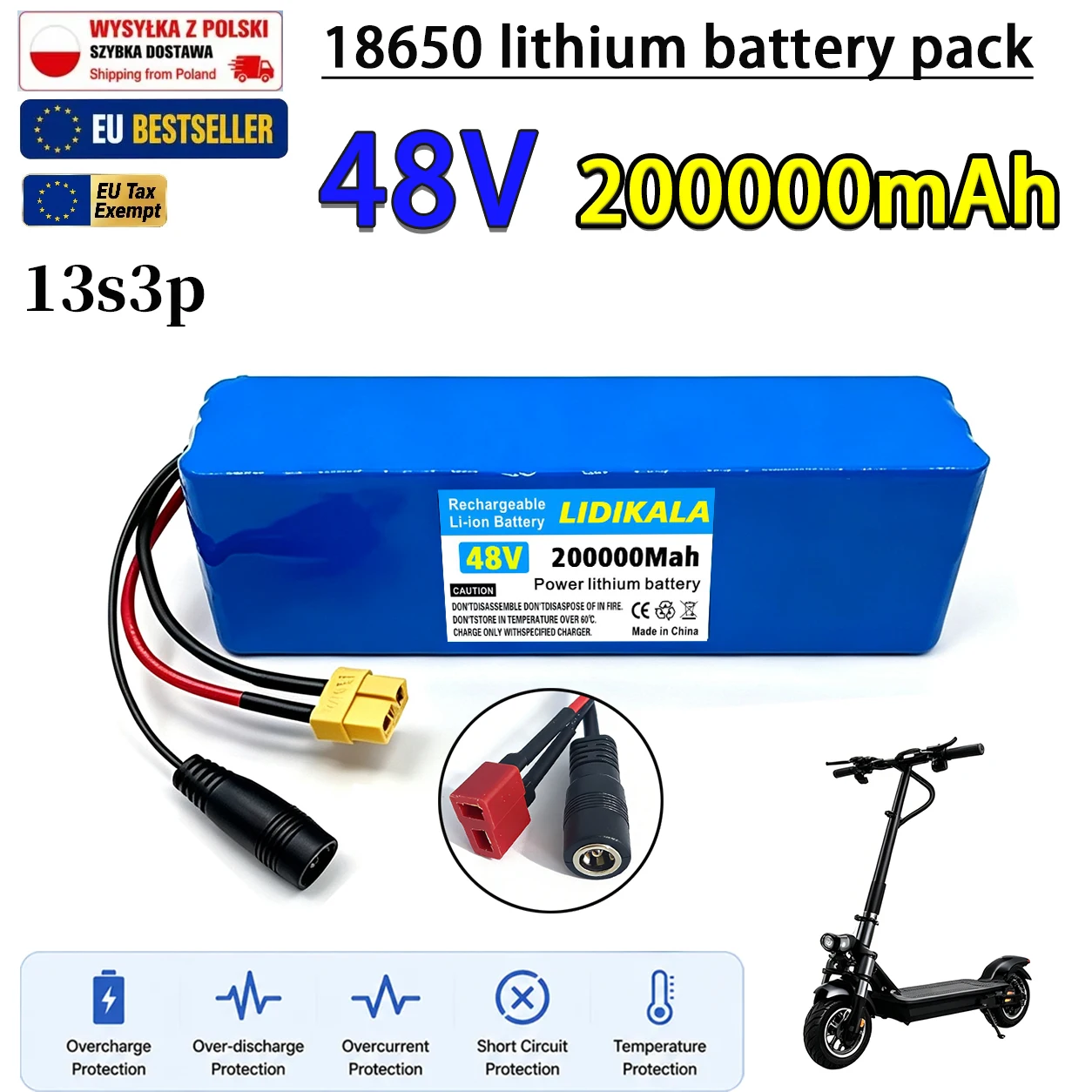 Image of Neuer 48V Lithium-Akku 200000mAh 2000W 13S3P Li-Ionen-Akku-Pack für 750W 2000W BAFANG Kit mit eingebautem 20A BMS