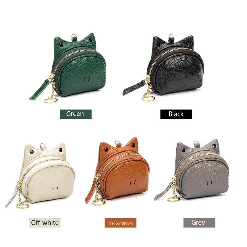 Genuine Leather Zipper Coin Purse Women Cute Coin Wallet Cowhide Leather Money Pocket Storage Bag Card Holder