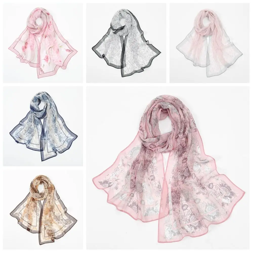 New Elegant Design Chiffon Scarf Print Pattern Classic Style Shawl Wrap Breathable Lightweight Sun Protection Scarf Women Wear view 2