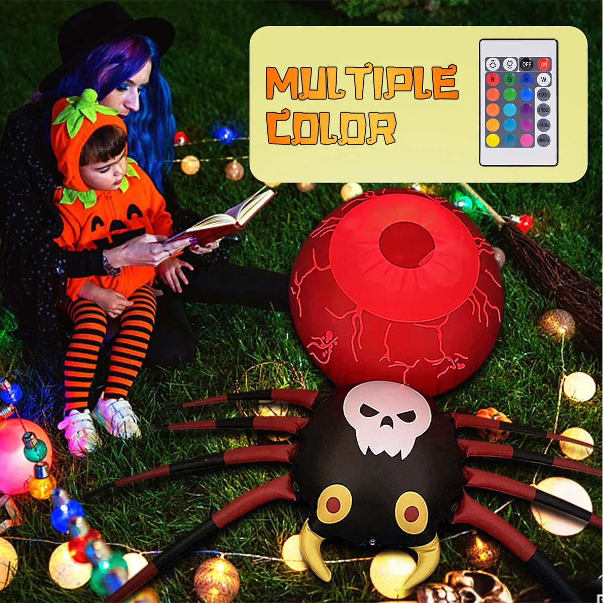 Araignée Gonflable avec Lumière LED pour Halloween, 16 Documents, Décorations Réglables pour Jardin Extérieur