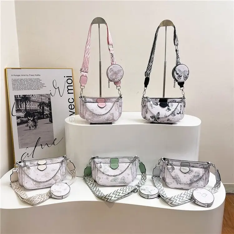 

2024 new niche design women's bag butterfly print fashion versatile shoulder bag three in one commuting chain crossbody bags