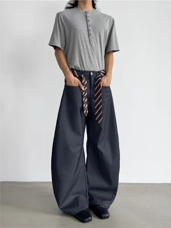 

Мужские брюки свободного кроя в корейском стиле Old Money, с поясом, прямые, на молнии, не требуют глажки