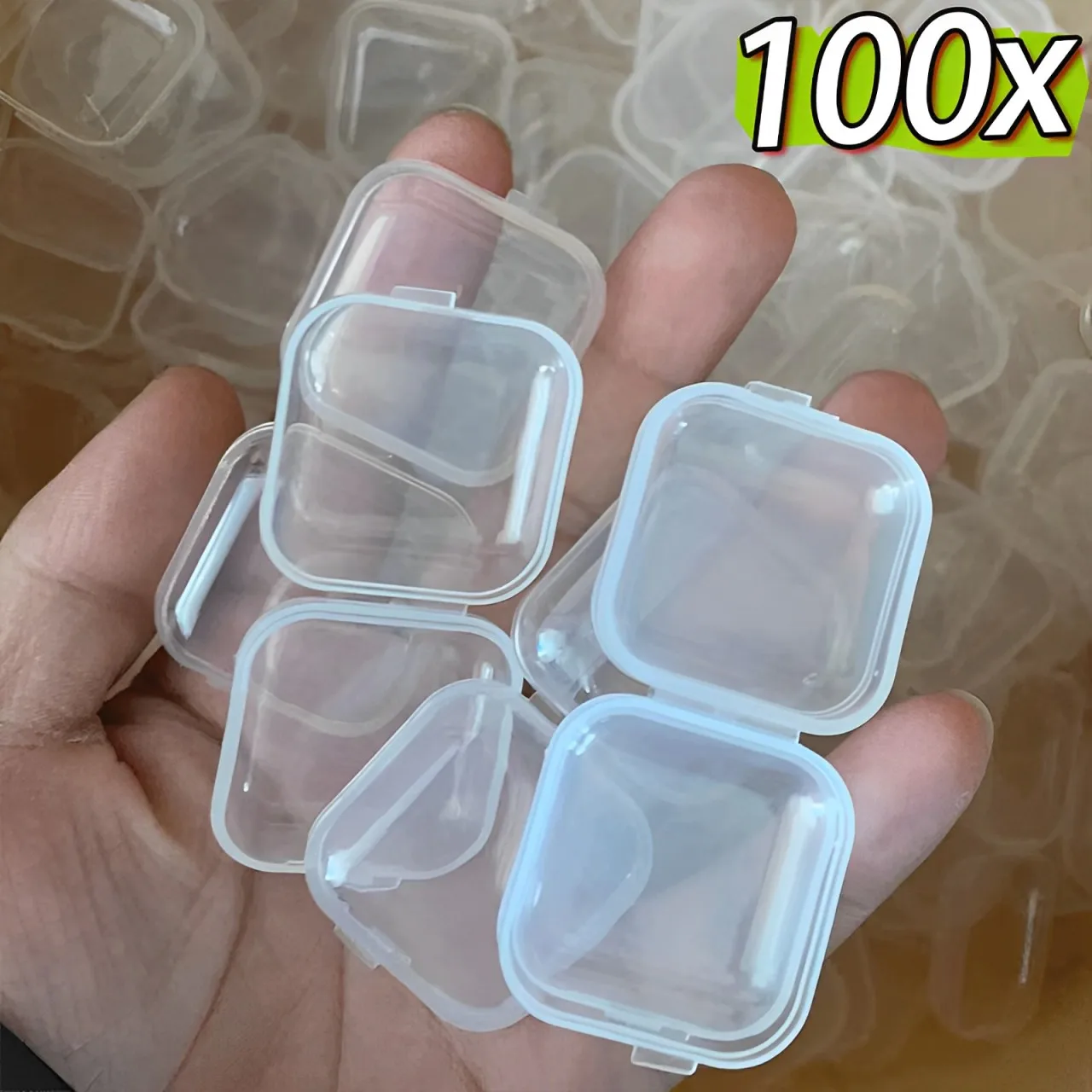 1/100pcs Mini Storage Box Transparent Square Plastic Case for Earring Ring Jewelry Packaging Portable Grocery Storage Organizer