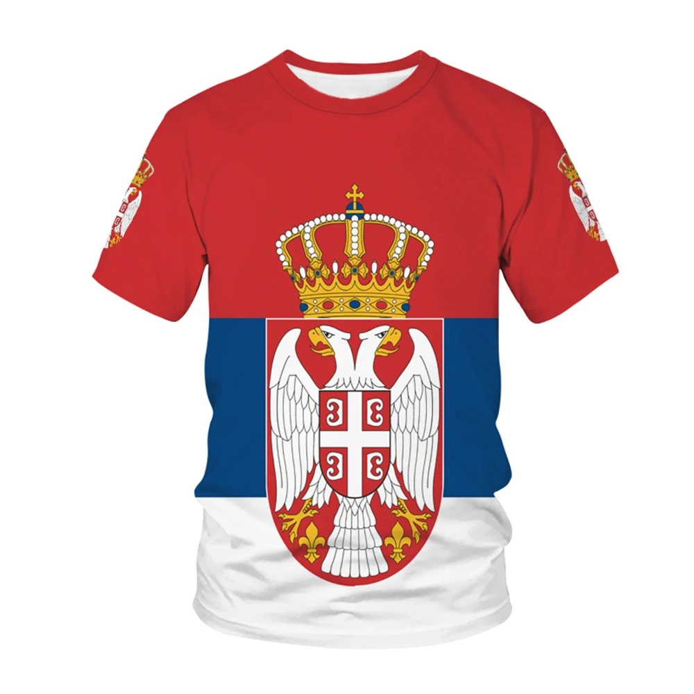 Serbia National Flag Pattern T-shirt Men\'s Hot-selling New Summer Women\'s Short-sleeved T-shirt Top Shirt Children\'s 3D