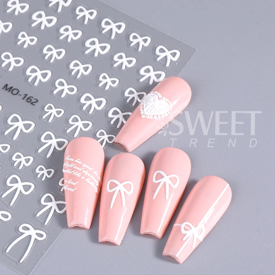 สติกเกอร์ติดเล็บลายโบว์เรียบง่าย 3 ชิ้น สีดำ ขาว เงิน ริบบิ้นผูกโบว์ กาวในตัว น่ารัก ตกแต่งเล็บวันวาเลนไทน์