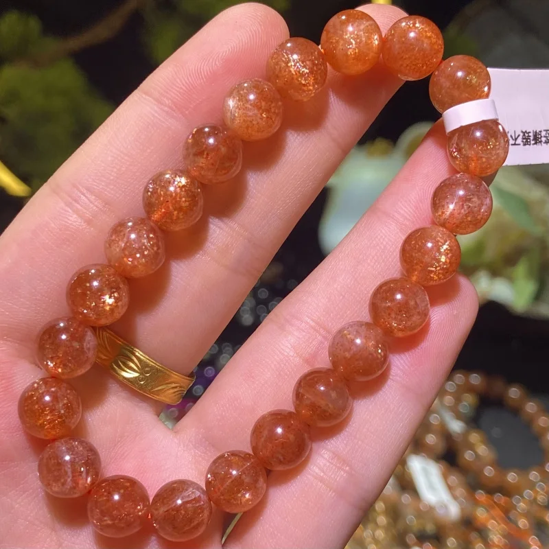 

Golden , Sunstone Bead Bracelet, -Red, Orange-Gold, Strawberry Quartz