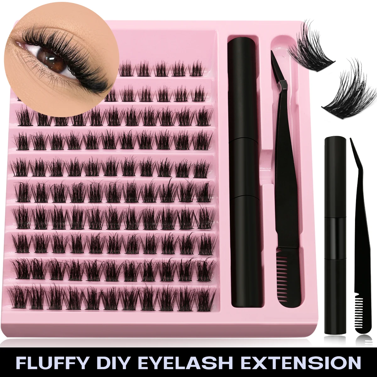 Lasvirey Lash Clusters Kit DIY Lashes Extension Individual Lashes Set Thick Fluffy Cluster Eyelashes With Lash Bond And Seal