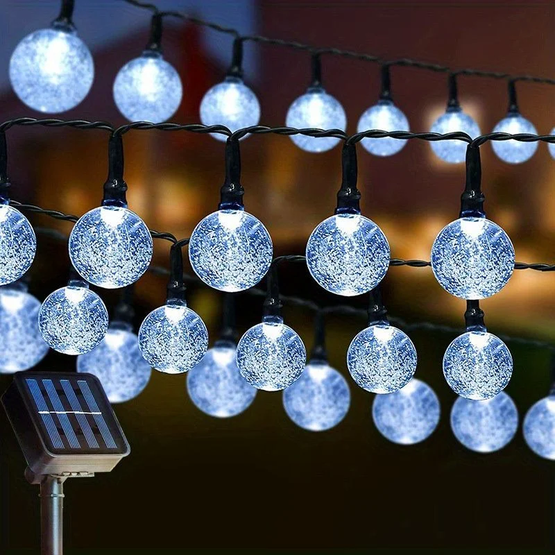 5m/7m/12m Solar Crystal Ball String Lights 20/50/100 LEDs 8 Modes for Outdoor Garden Wedding Christmas Tree Party Decoration