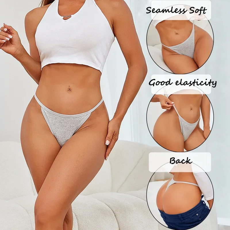 3PCS Women Seamless Cotton Thong Thin Strap Low Waist High Flexibility Panties Sexy Underwear Ladies Briefs T-back Soft Women