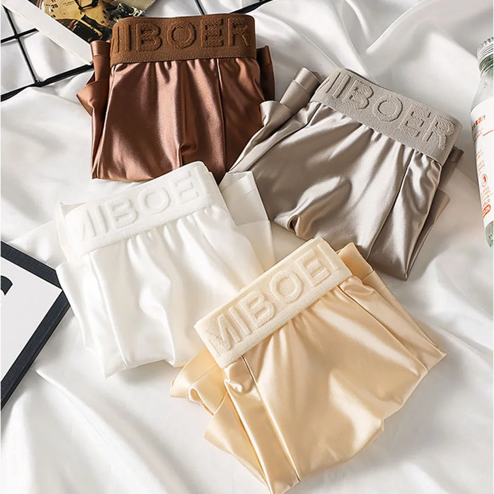 

Men Satin-like Smooth Boxer Shorts Mens Sexy Underwear Soft Breathe Lingerie U Pouch Summer Men's Panties Solid Trunks Fashion