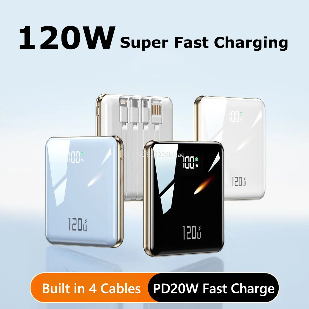 Power Bank 20000mAh Ultra Thin Portable Charger with Built-in Cable Large Capacity Super Fast Charging Powerbank for iPhone 17