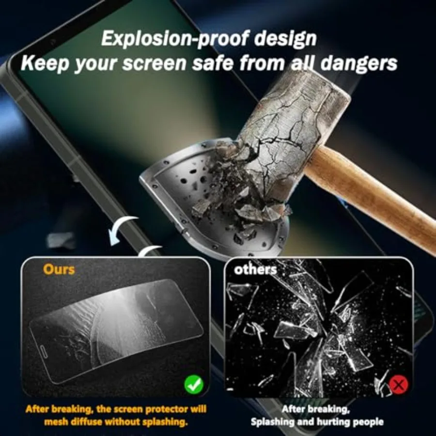 Confezione da 3 + 2 pezzi in vetro temperato per Sony Xperia 1 VI 2024 protezione schermo con protezione per obiettivo fotocamera 9H Hardn HD custodia in pellicola trasparente Frien