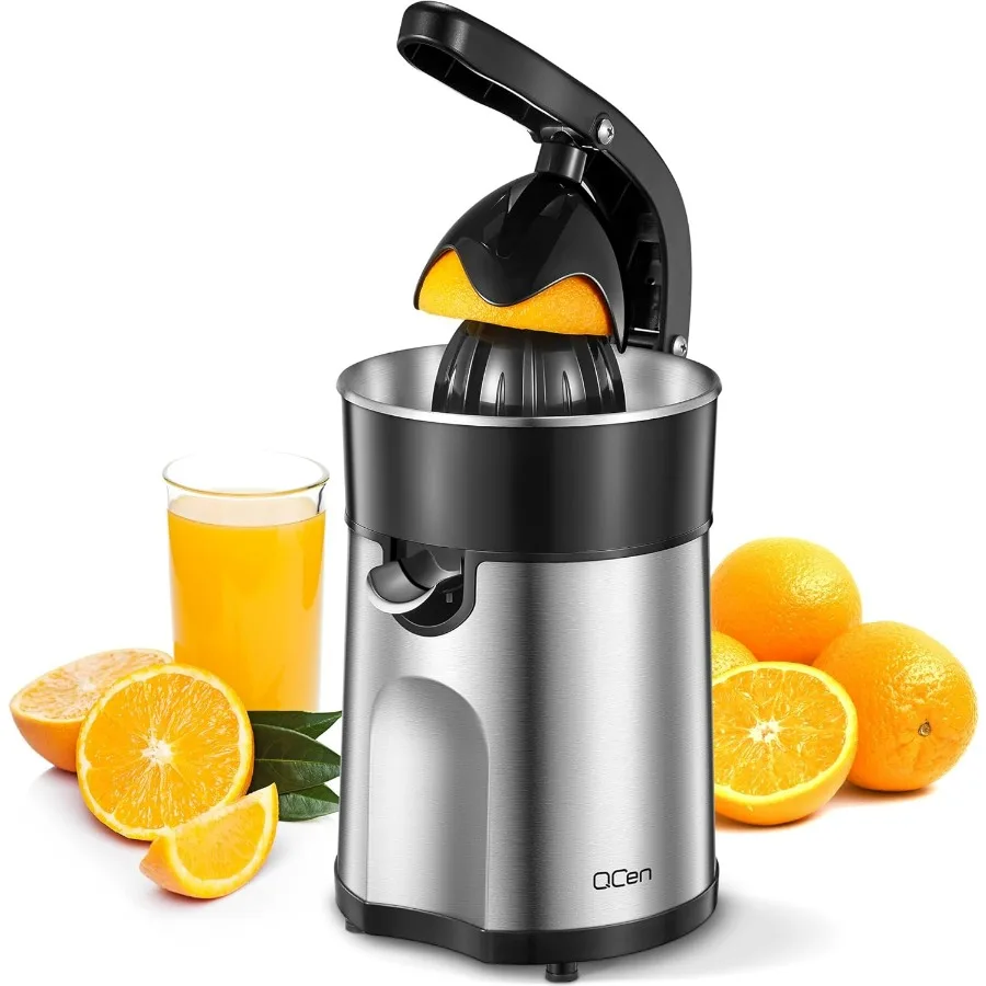

Professional Brushed Stainless Steel Electric Citrus Juicer, 2 Interchangeable Cones for Orange, Lemon & Grapefruit, Easy Clean,