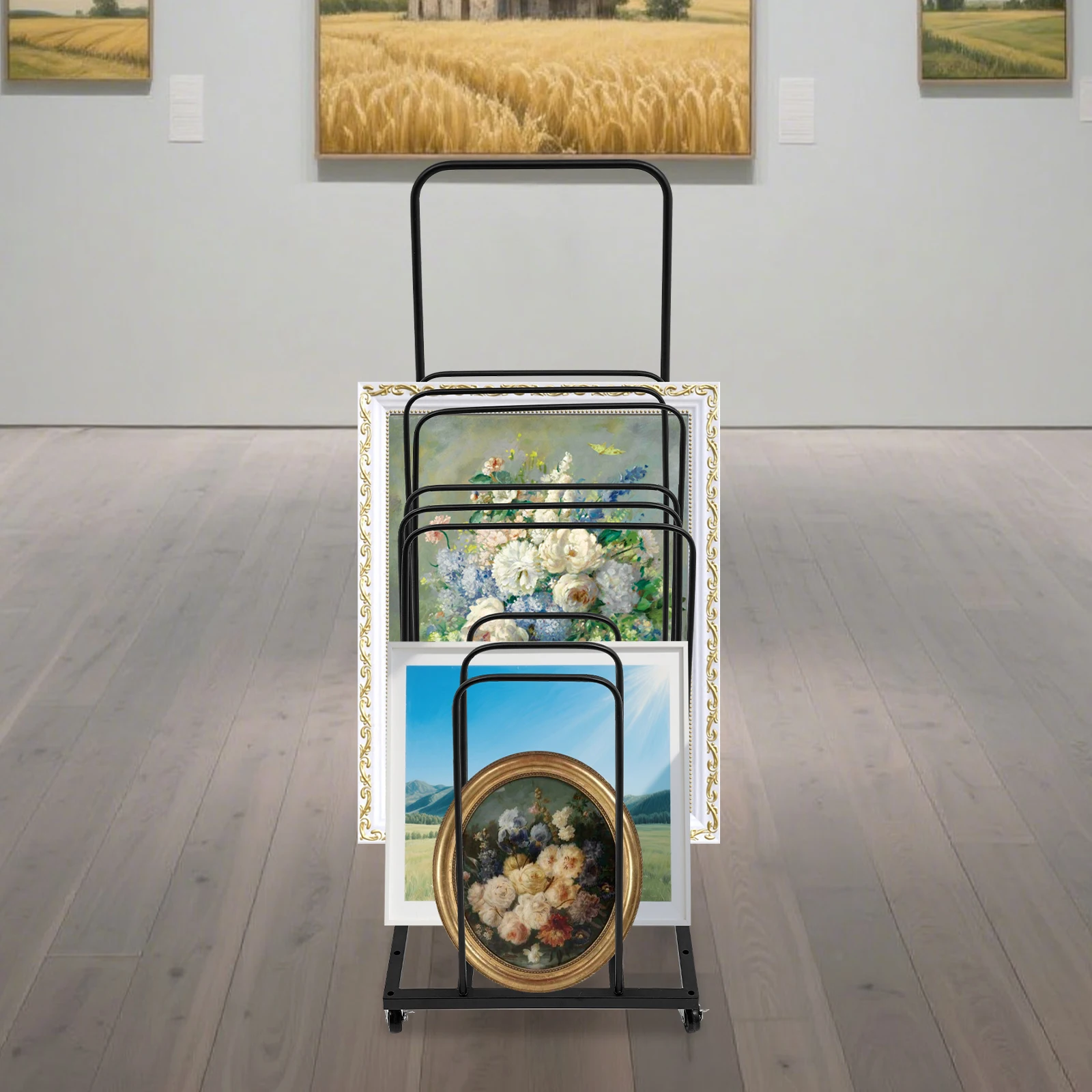 

Black Rolling Art Canvas Organizer for Art Studio Artwork Storage Stand with Wheels for Oil Painting Canva Board