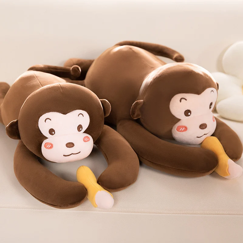Amusant Kawaii bras longs singe en peluche poupée oreiller chaud câlin marron banane singe en peluche jouet pour garçons et filles apaiser jouet