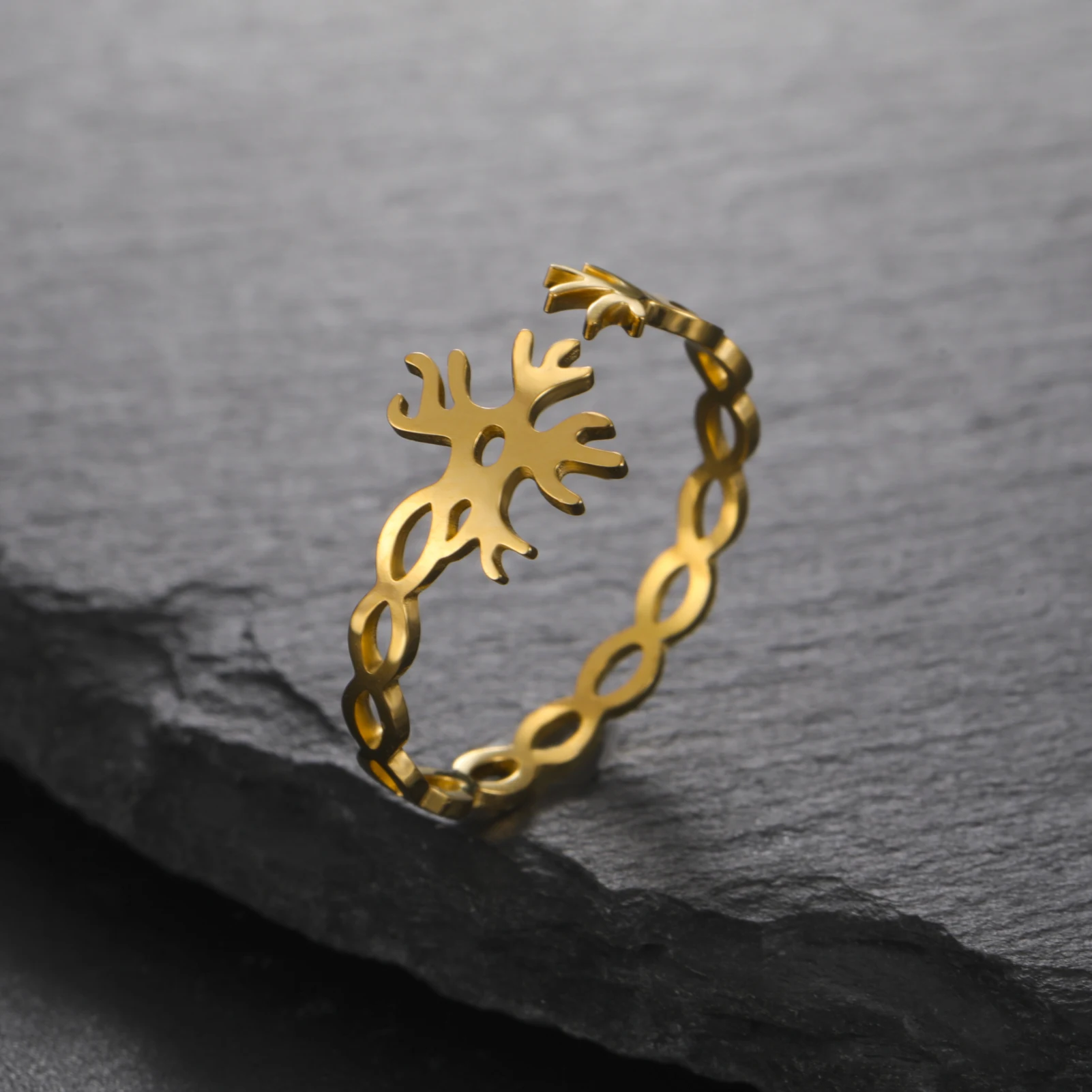 Adjustable Neuron Symbol Women's Ring Stainless Steel Jewelry Gold Color Neural Chemistry Open Finger Rings Gifts 2026