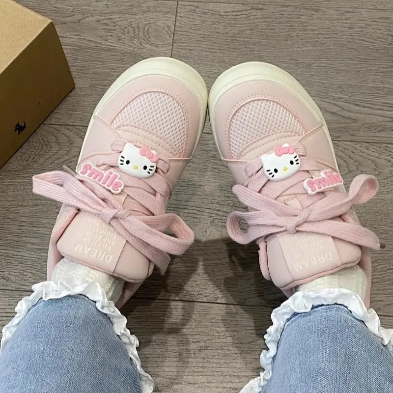 Sanrio Hello Kitty Anime Sneakers Girl Heart Sweet Cute Cartoon Summer Women Pink Bread Shoes Soft-Soled Tide Gift for Kids