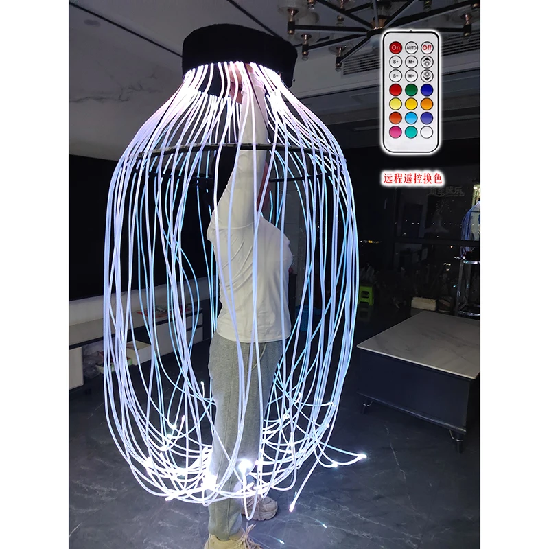 Full Color Luminous Fiber Dance Props LED Fiber Lamp Jellyfish Rotating Props Circus Dance Guide Light Strip Custom Rave Outfit