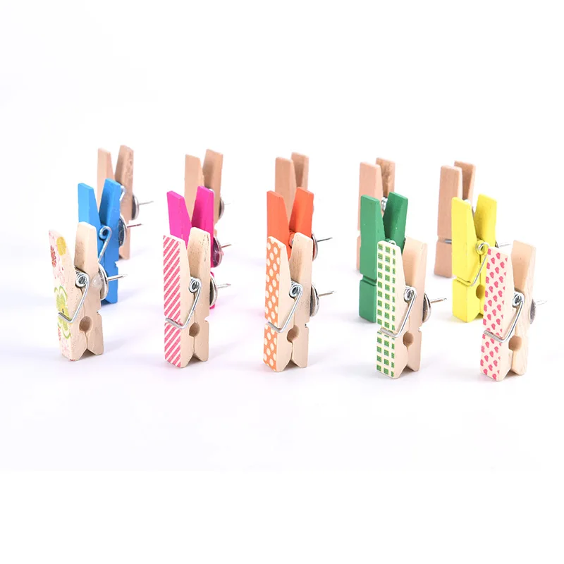 20Pcs/Box Office & School Stationery Pins Durable Wooden Clip Push Pins Decorative Binder Thumb Tacks For Cork Blackboard